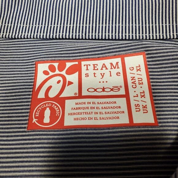 Chick-fil-A oobe Team Style Team Member Polo Blue Pinstripe Shirt L - Picture 2 of 6